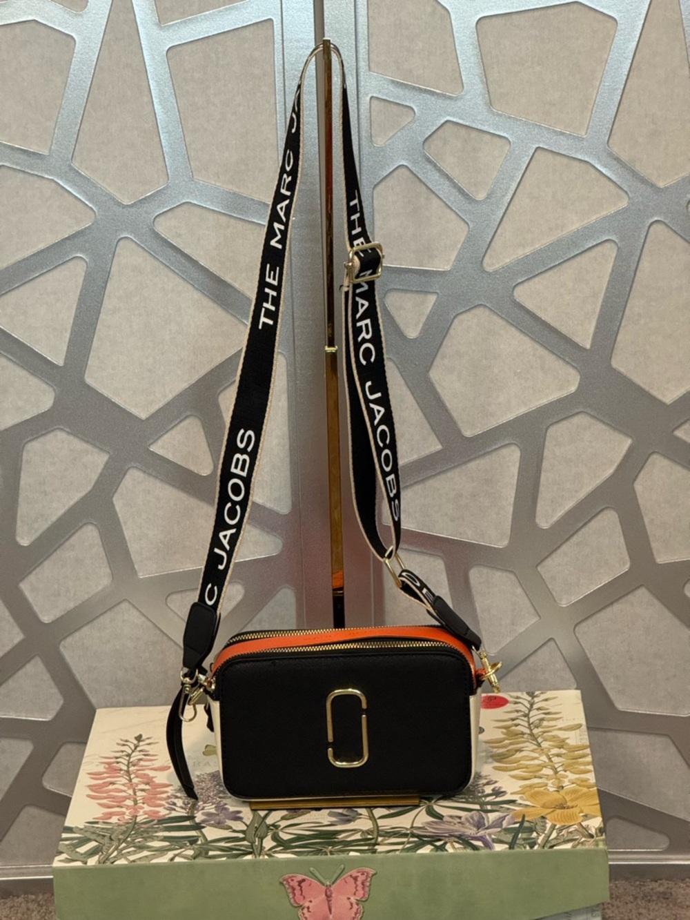 New Arrivals! Black Camera Crossbody with Orange Trim